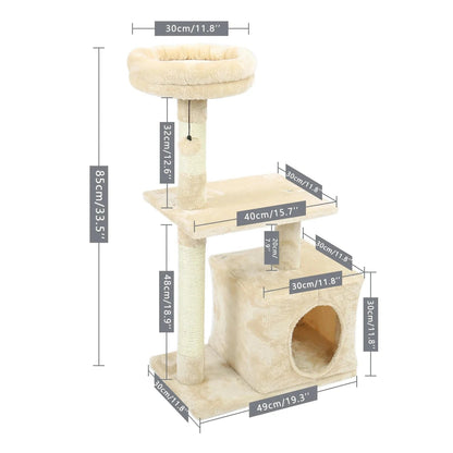 Luxury Cat Tower with Double Condos and Spacious Perch - Fully Wrapped Scratching Sisal Post